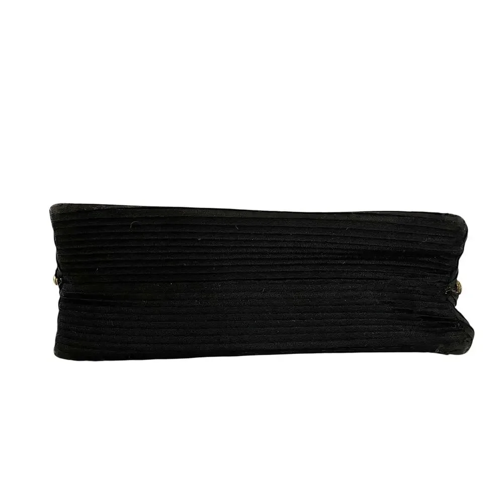 1950s Vintage Black Pleated Faille Top Handle Frame Handbag
